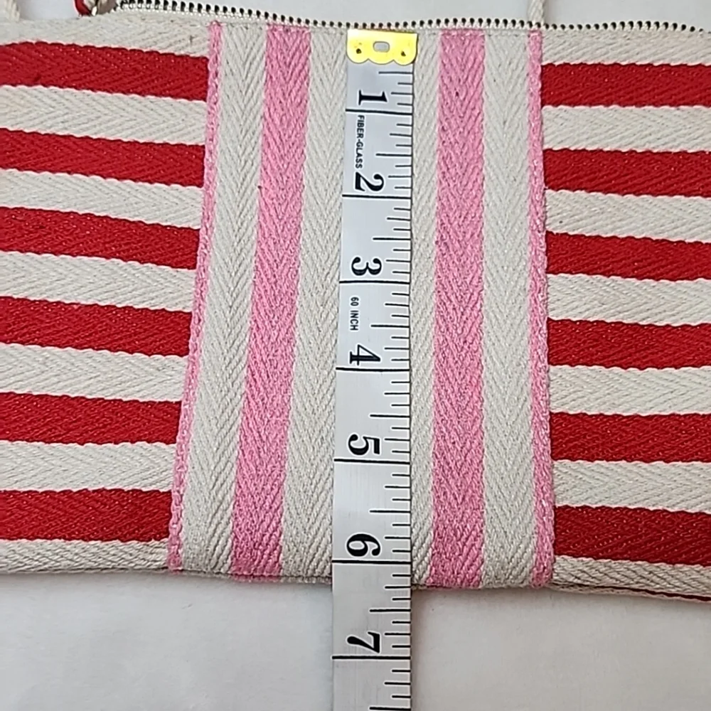 GAP Women's Pink Red & Creme Striped Canvas Zip Strappy CrossBody Bag - Picture 5 of 7
